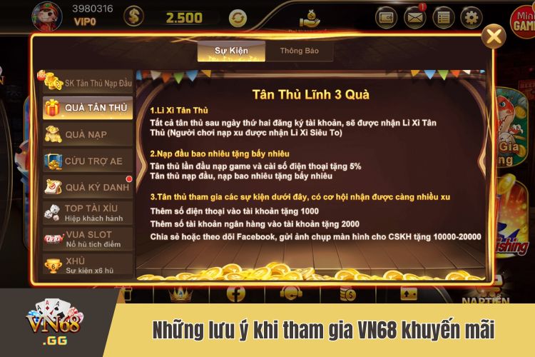 Những lưu ý quan trọng khi tham gia VN68 khuyến mãi