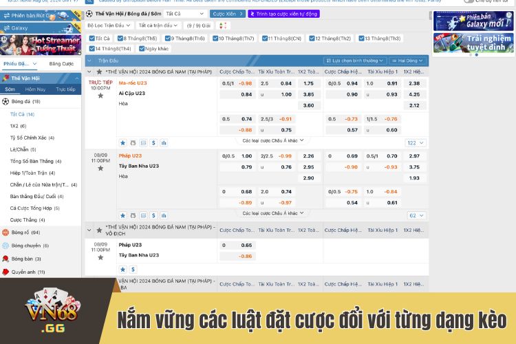 Nắm vững các luật đặt cược đổi với từng dạng kèo thể thao