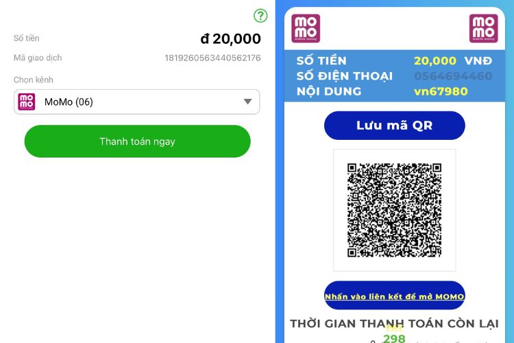 Lấy thông tin chuyển khoản QR bằng phương thức Momo Pay