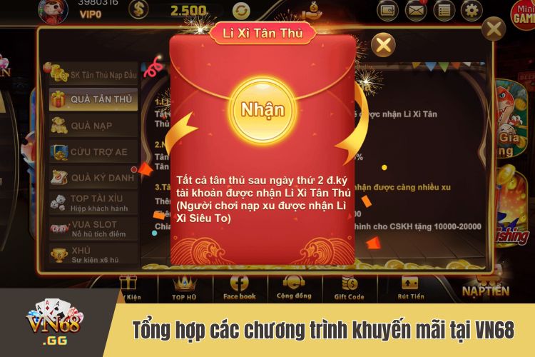 Tổng hợp các chương trình khuyến mãi tại nhà cái VN68